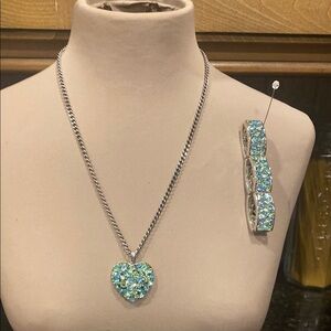 Cookie Lee Blue/Green Shiny Bead Necklace and Bracelet Set